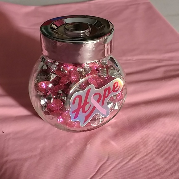 Breast Cancer Awareness Pink Rhinestones Gem 1.05 oz Keepsake Bottle Jar Crafts - Picture 2 of 12
